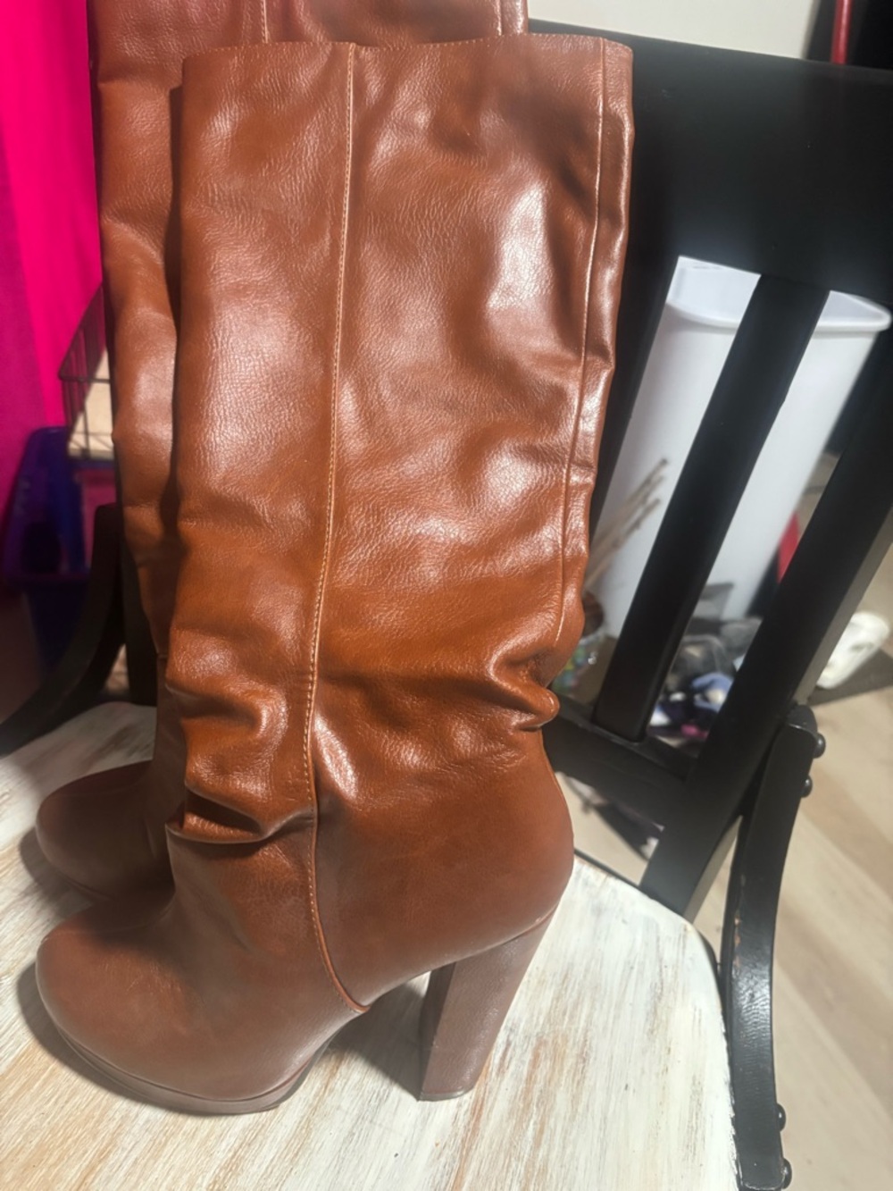 Michael Kors Cognac Leather High Heel Knee Boots
